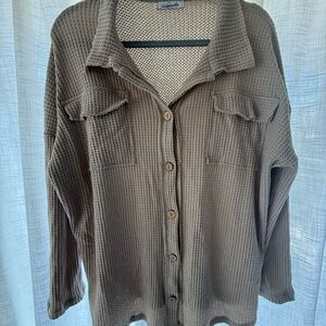 Beige Button-Up Waffle Knit Shirt Magnolia Boutique NEW